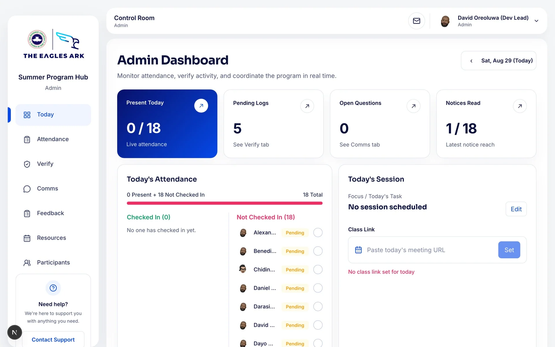 Summer Program Hub dashboard overview
