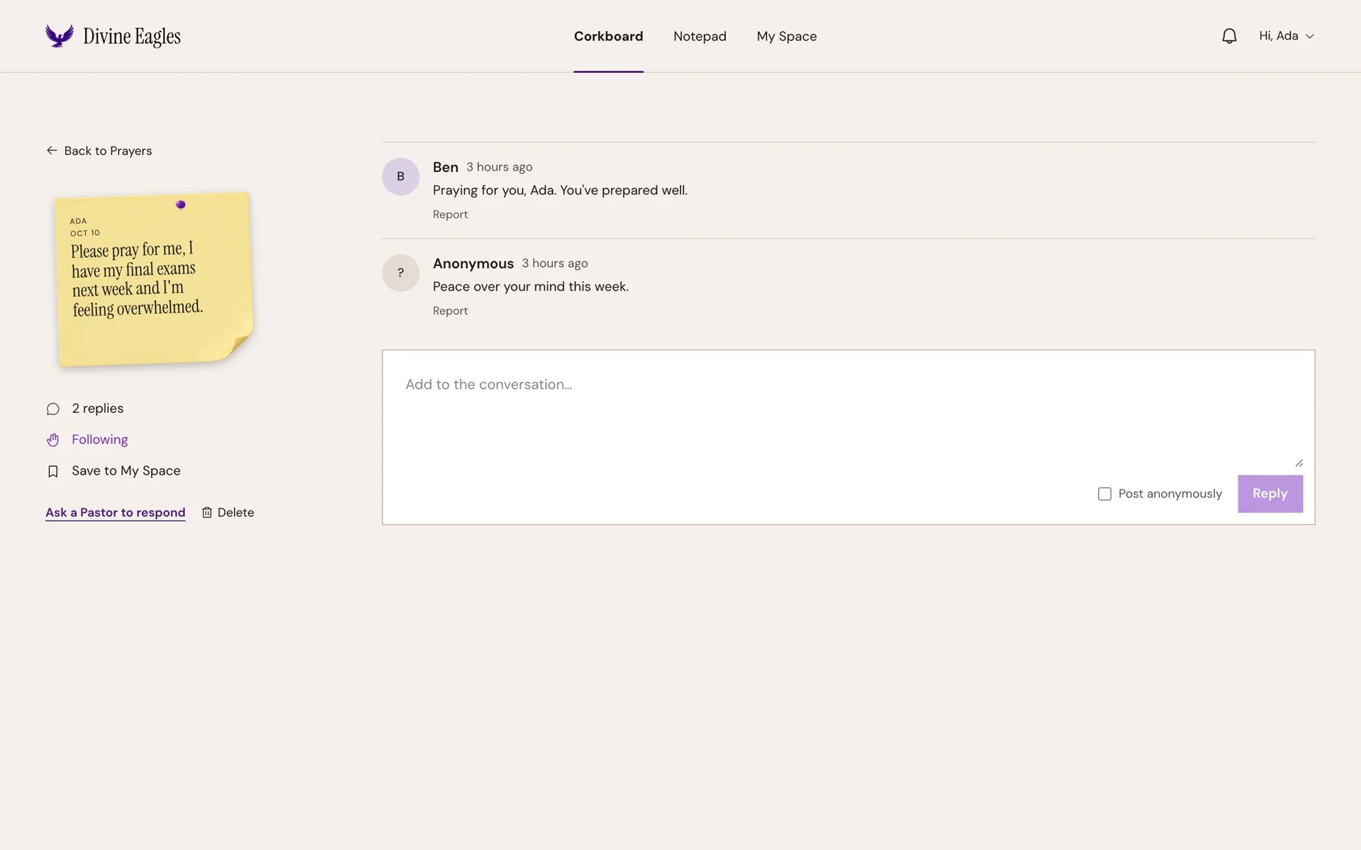 Corkboard note composer with a 200 character limit