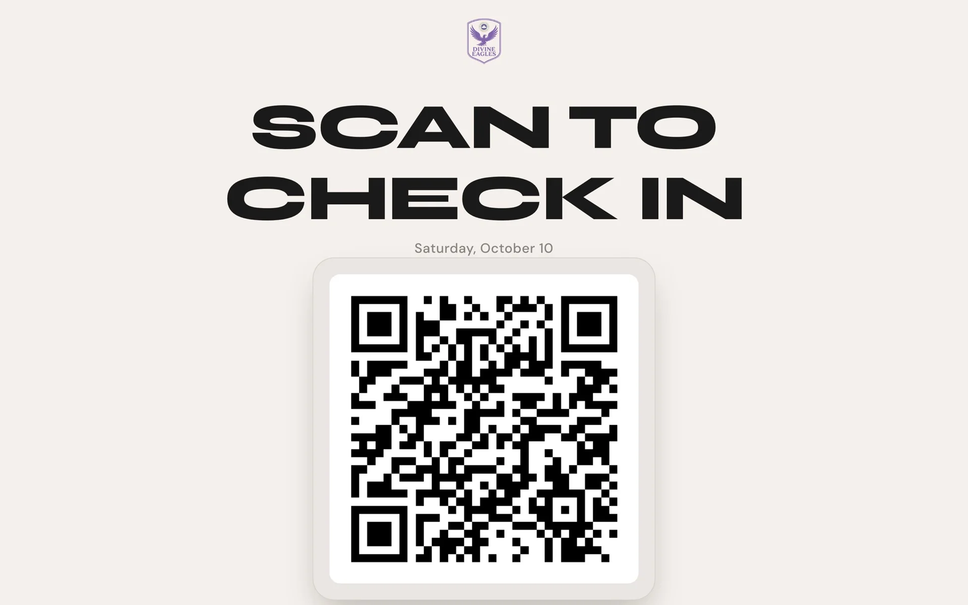 Front-of-church display showing the check-in QR code