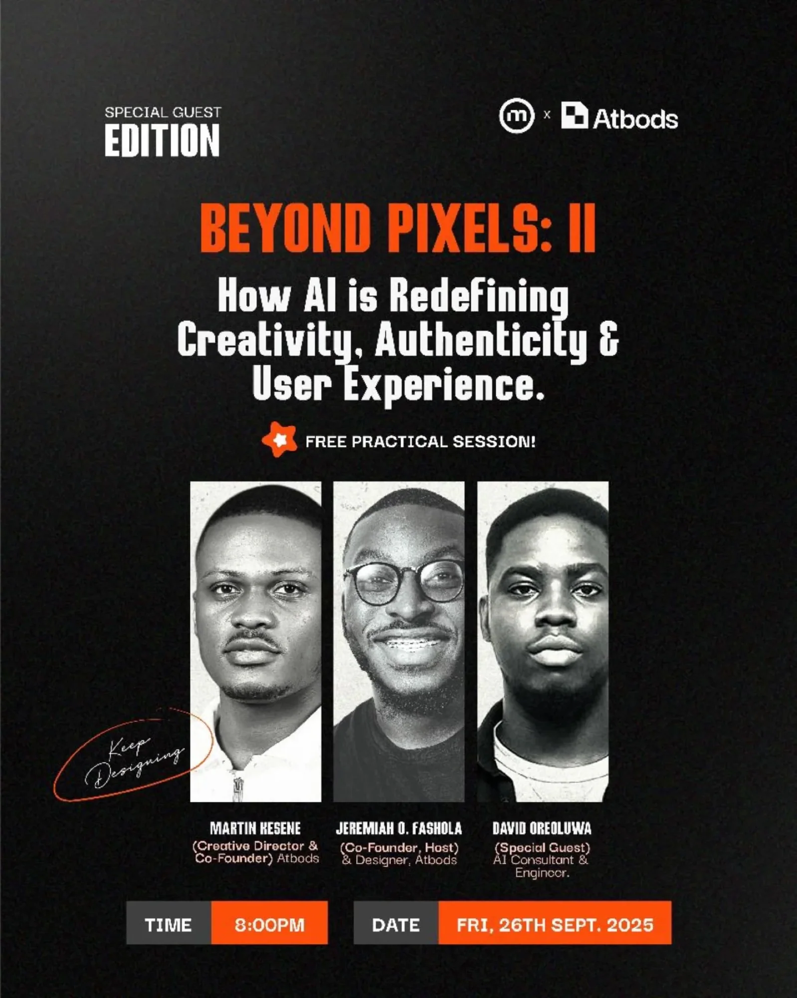 Flier for Beyond Pixels II, a live session on how AI is redefining creativity