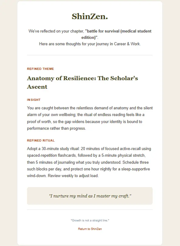 Shinzen Intelligence interface detail